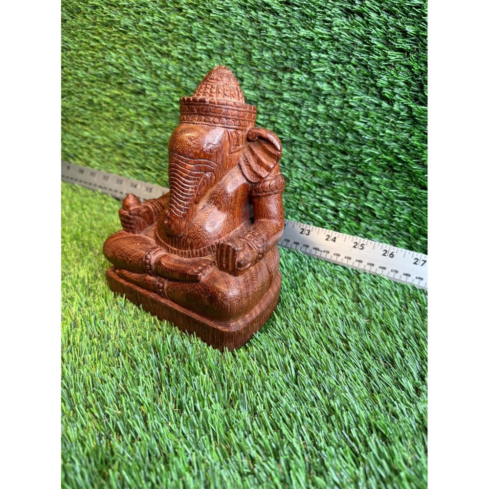 Artisans Angkor Hand Carved Wood Ganesha Statue Seated Hindu Deity Cambodia 5.5" - Picture 4 of 8